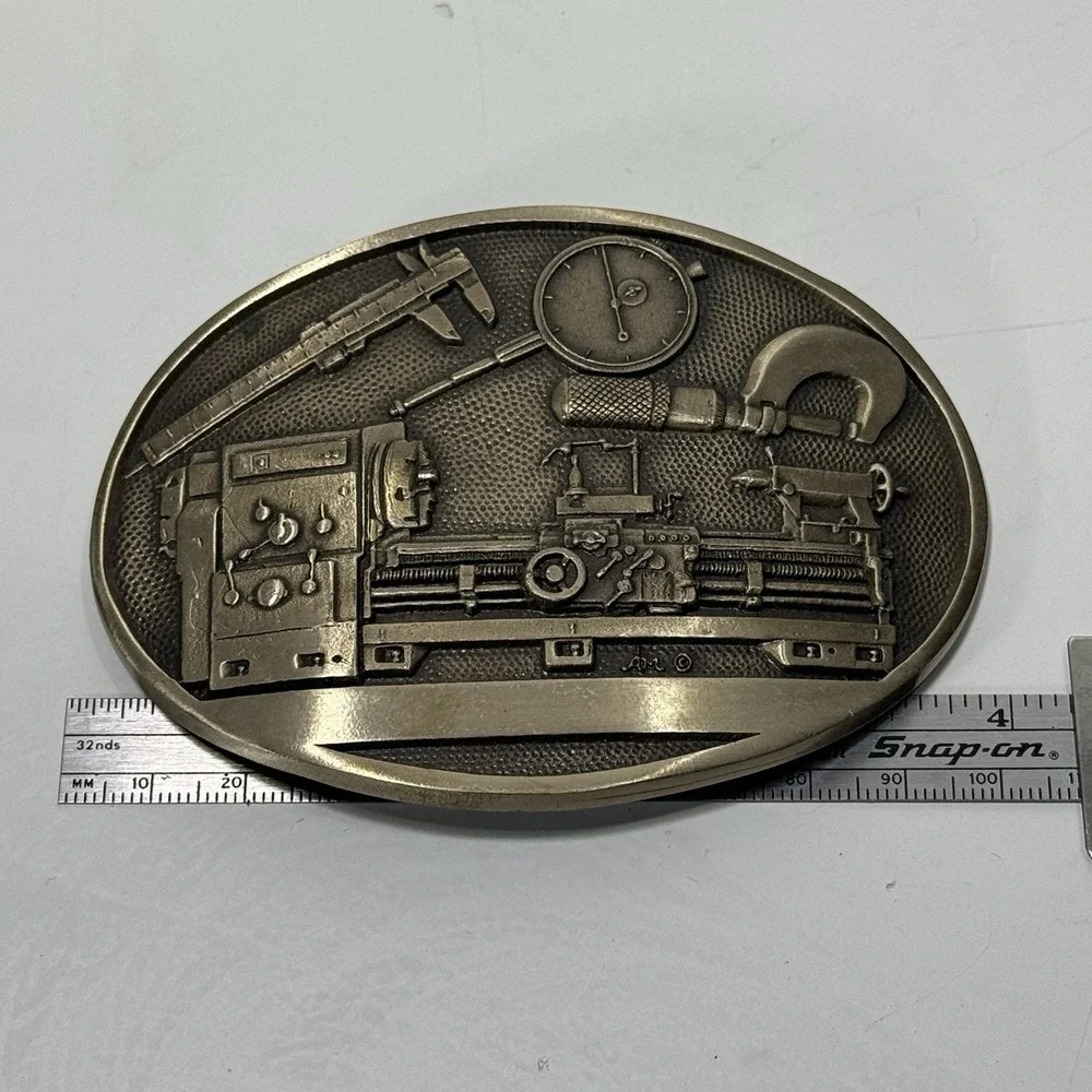 Machinist Metal Lathe Calipers Vice Tools Bench Solid Brass Vintage Belt Buckle